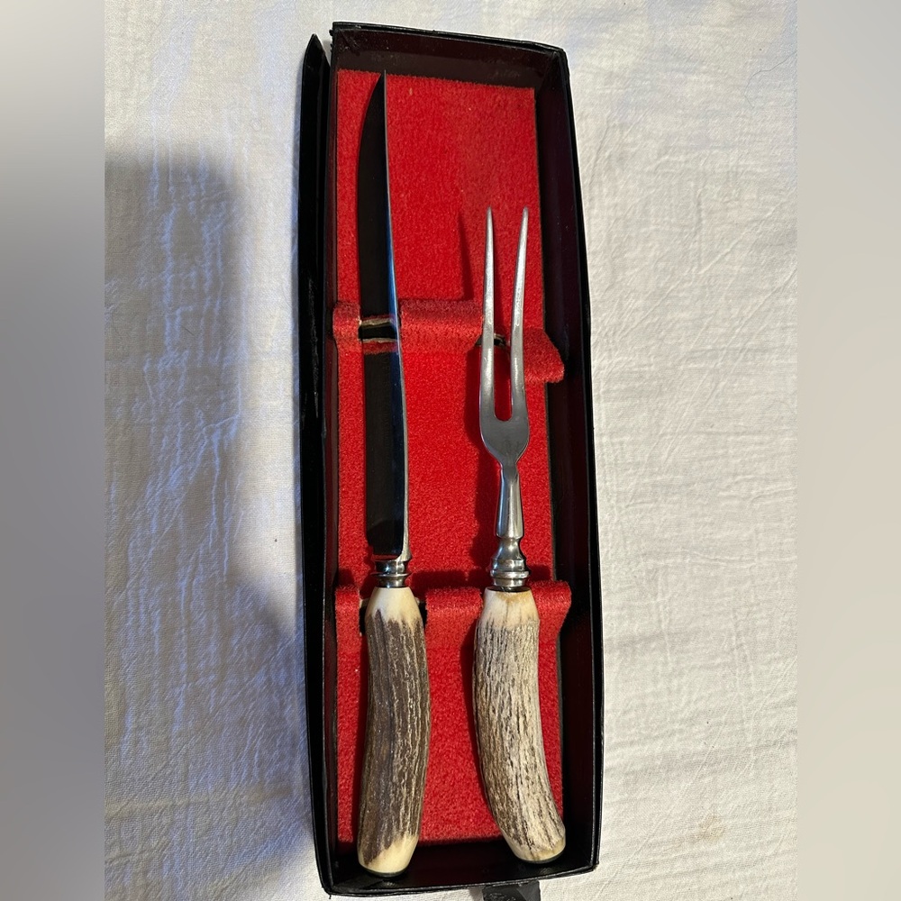 Hoffritz Germany Carving Boxed Set Vintage Stag or Antler Handles Holiday Table